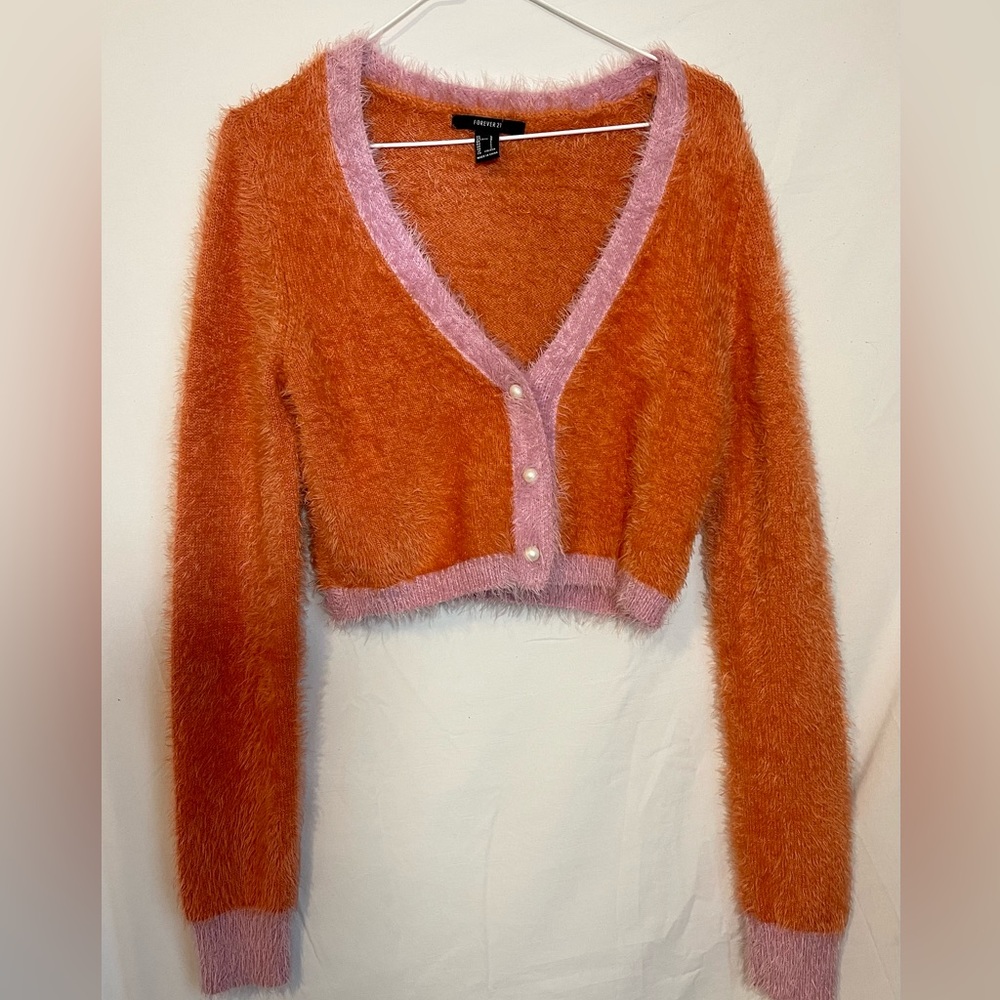 Forever 21 Euphoria inspired orange and pink fuzzy crop sweater🪩✨💖